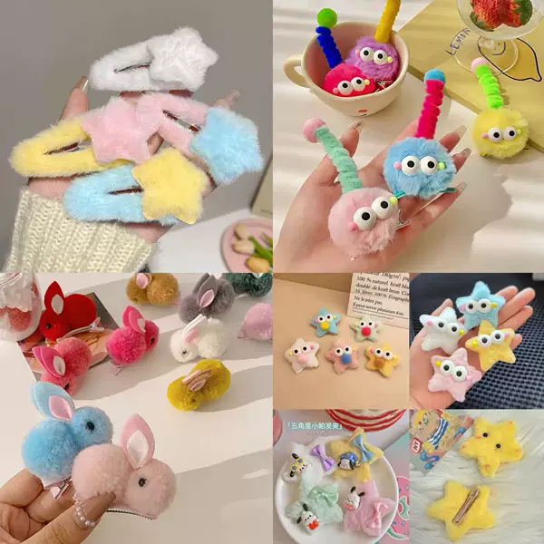 Winter Plush Hairpin Colorfulful Cute Five-Pointed Star Hairpin Plush Hairpin Kidsren's Funny Duckbill Clip Funny Hair Accessories