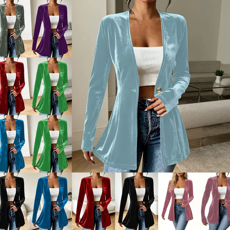 Amazon Temu Cross-Border European and American New Style Velvet Single-Button Blazer Jacket