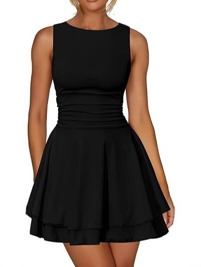 European and American Cross-Border Women's Pleated Hem One-Line Collar Mini Dress Sleeveless Corset Short Party Dress