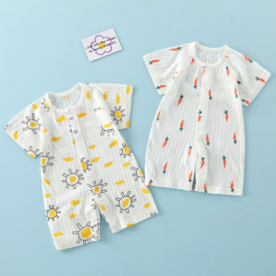 Baby Clothes Summer Thin Women's Short-sleeved Newborn Baby Boy's Pajamas Category A Pure Cotton Hats Short-sleeved Jumpsuit