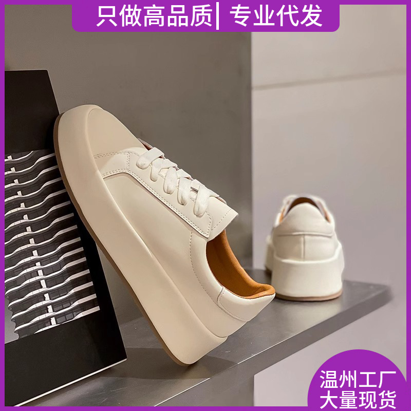 Cowhide Version Genuine Leather White Shoes for Women 2025 New Popular Thick-Soled Shoes White Shoes Versatile Breathable Casual Sneakers