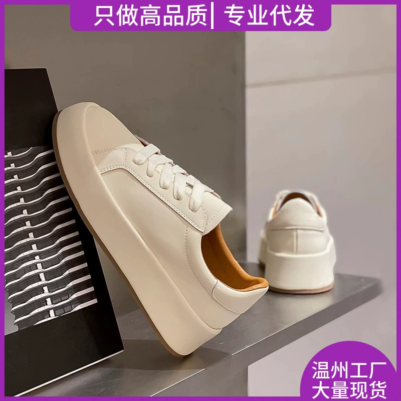 Женские кроссовки из натуральной воловьей кожи, белые, 2025, новинка, популярные, на толстой подошве, универсальные, дышащие, повседневные