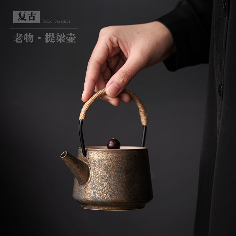 Jianying Retro Ceramic Teapot Small Chinese Teapot Kung Fu Tea Set Teapot Antique Old Pottery Single Pot