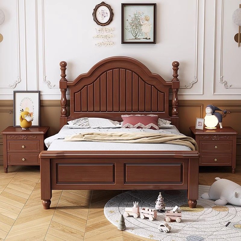 American-Style Solid Wood Bed 1m Single Bed 1.35 Simple Soft Backrest Children's Bed Small Apartment Elderly Care Bed