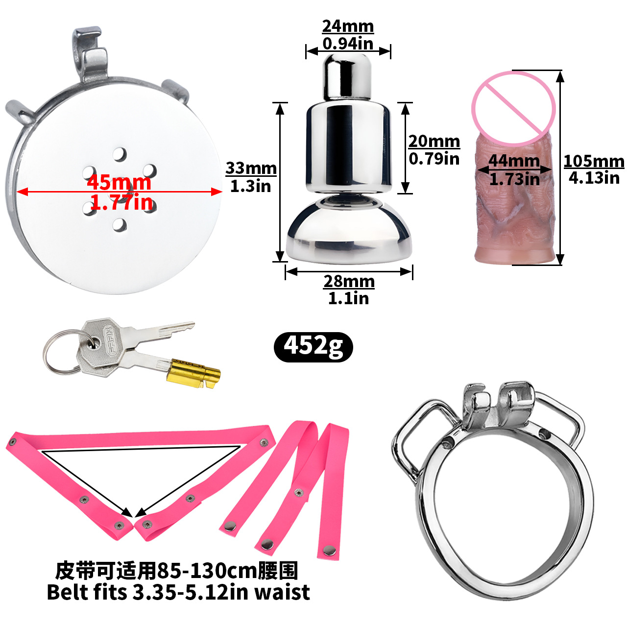 [3176a] k-04a 40mm arc ring + urine support base + s size penis + pu-5 pink elastic belt