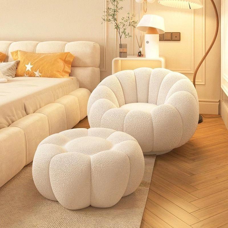 Lazy Sofa Pumpkin-Shaped Single Chair Cream Color Trendy Bedroom Small Apartment Swivel Living Room Balcony Leisure Chair Lazy Sofa Pumpkin-Shaped Single Chair Cream Color Trendy Bedroom Small Apartment Swivel Living Room Balcony Leisure Chair