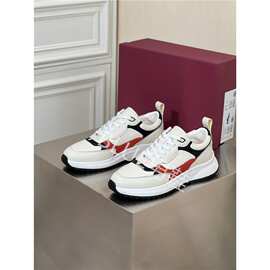 高端男士经典织带运动鞋多种牛皮材质拼接时尚潮流百搭增高休闲鞋