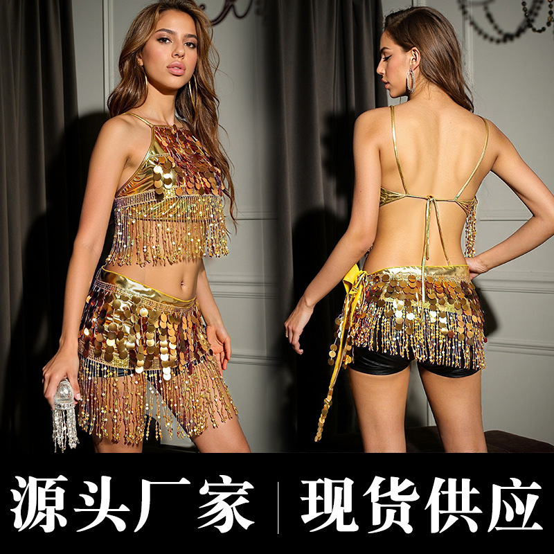 Cross-Border Party Costume Belly Dance Set Oriental Dance Waist Chain Sequin Tassel Performance Hip Scarf Performance Costume