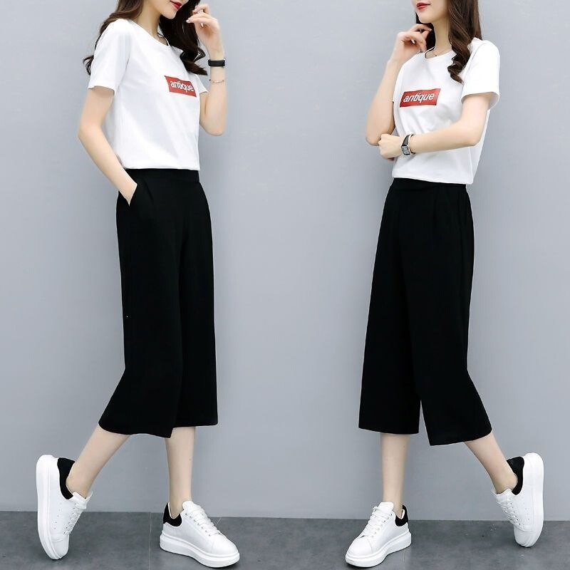 Ice Silk Chiffon High-Waisted Cropped Wide-Leg Pants for Women, Summer Black Thin Drapey Wide-Leg Pants, Korean Style Casual Pants