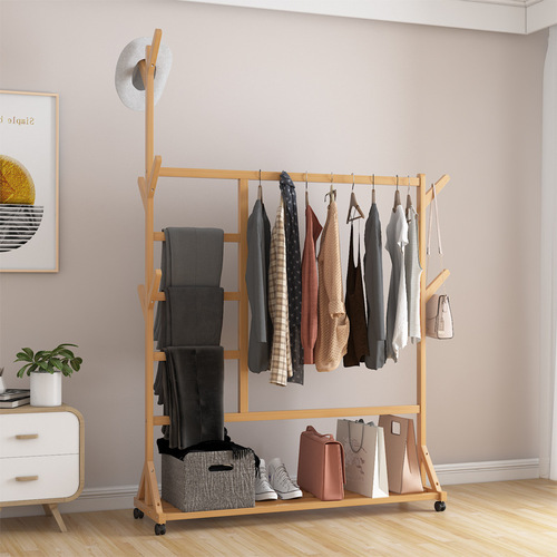 Floor-standing coat rack, non-solid wood bedroom clothes rack, shoe rack, all-in-one multi-functional removable storage rack, entrance storage