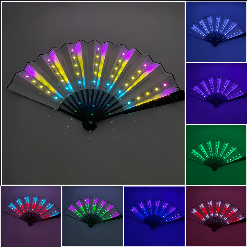 Bar KTV Atmósfera Actuación Danza Ventilador plegable Accesorios de vítores Ventilador luminoso LED colorido recargable de 5V