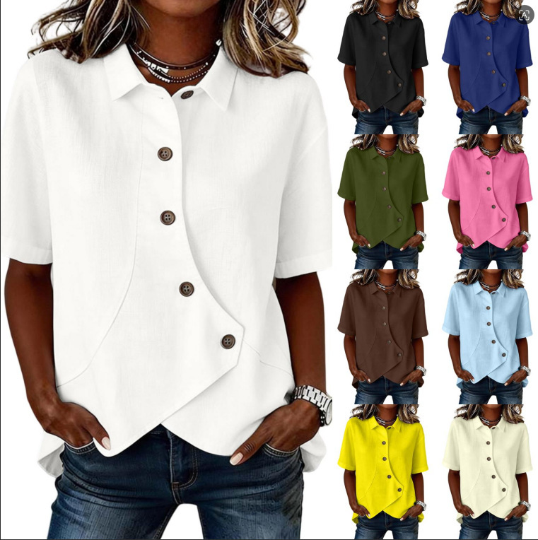 European and American Amazon Women's Casual Solid Color Irregular Shirt European and American Amazon Women's Casual Solid Color Irregular Shirt