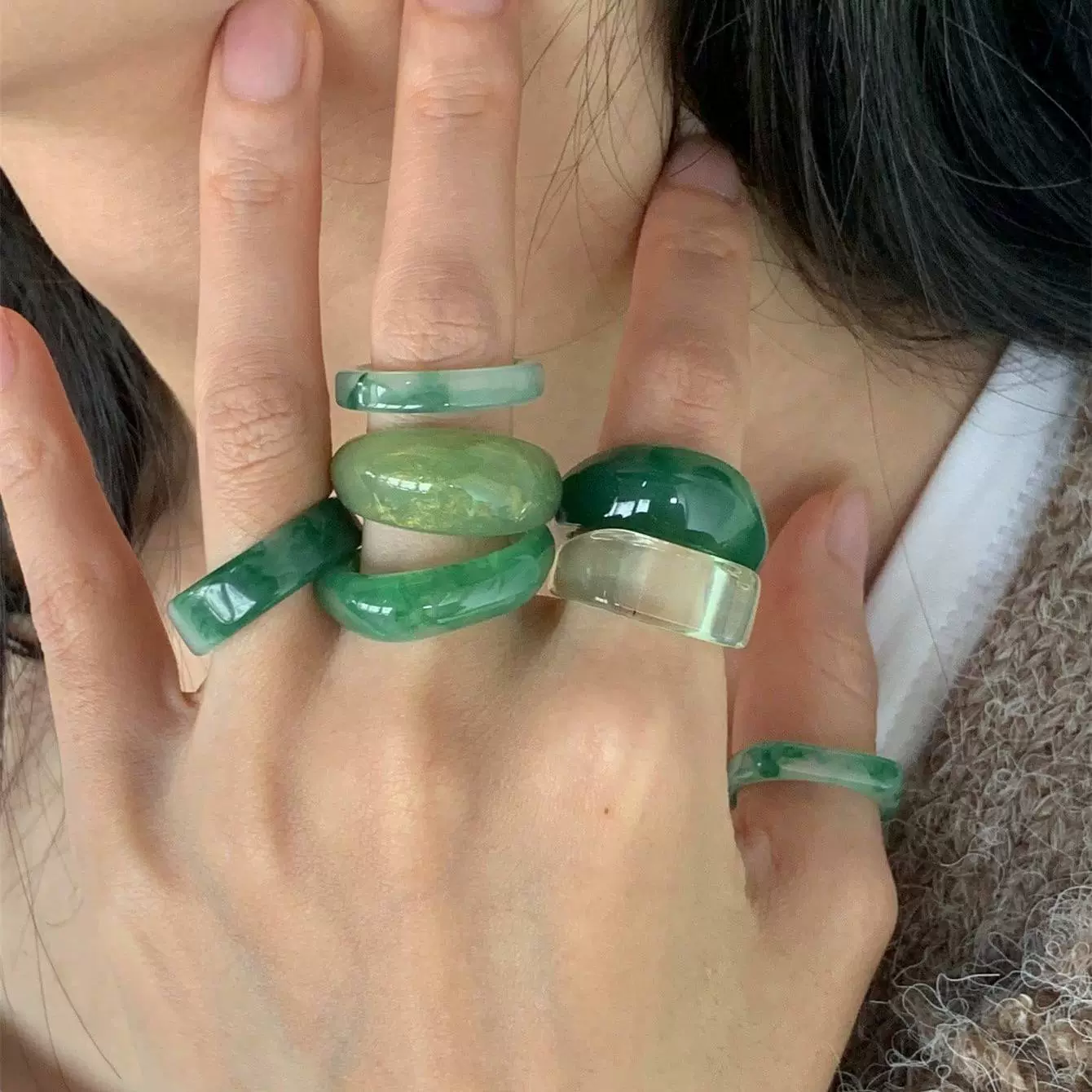 Кольцо (Korea ACC) Acrylic One-Size Chunky Ring для указательного пальца, цветной мраморный узор