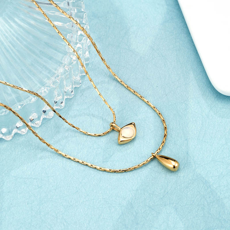 10g Weight October Birthstone Opal Inlay Material Necklace Classification 1 Piece Quantity 1 Piece Retro Water Droplets Titanium Steel Inlay Opal Necklace