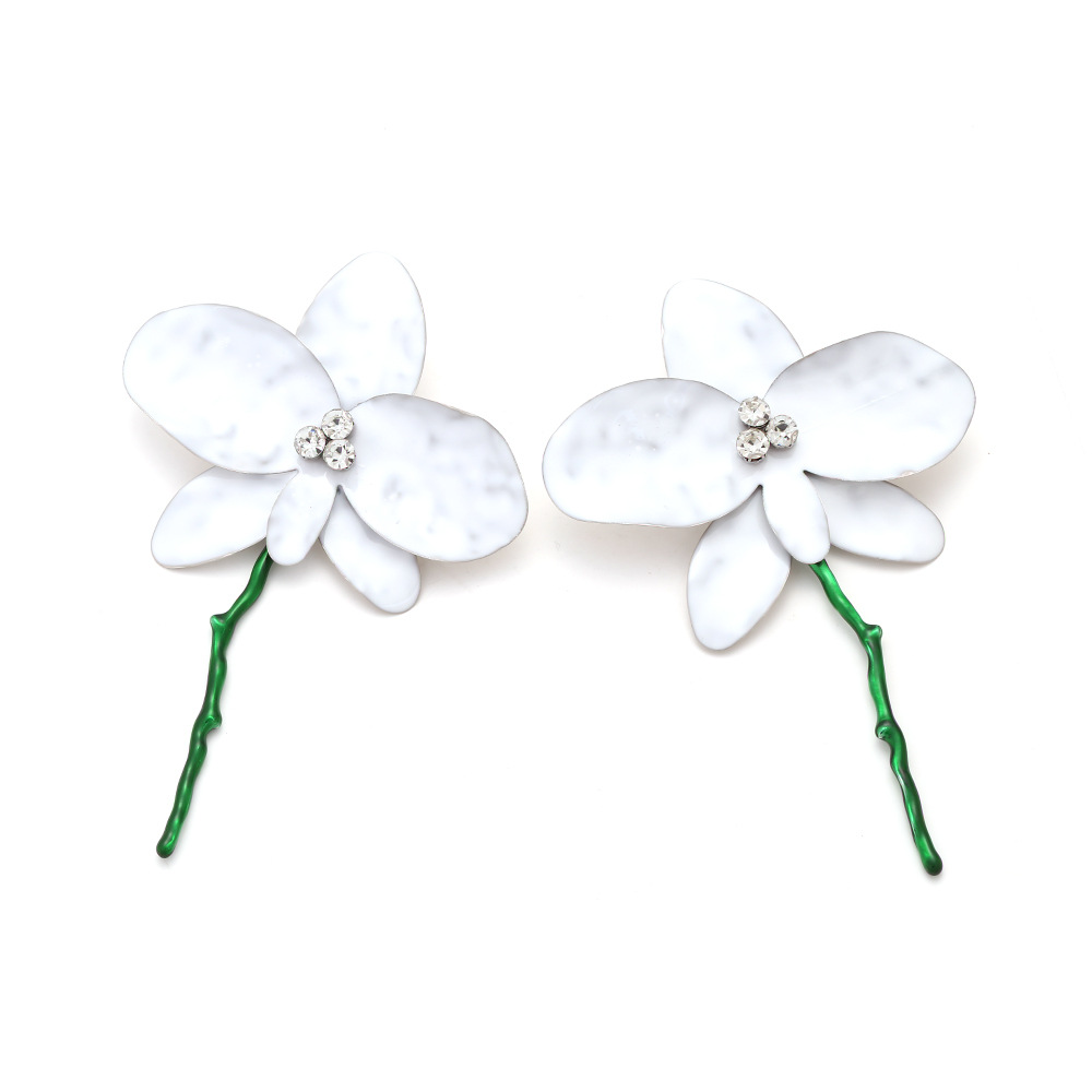 1 Pair Sweet Shiny Flower Enamel Inlay Iron Rhinestones Ear Studs display picture 8