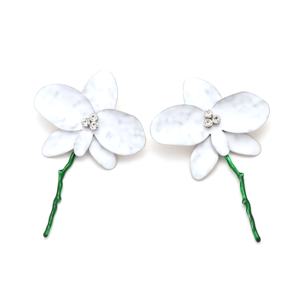 Flower Pattern 1 Pair Sweet Shiny Flower Enamel Inlay Iron Rhinestones Ear Studs