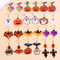 ヨーロッパとアメリカのハロウィンシリーズアクリルイヤリングカラフルなゴーストカボチャ漫画クモパーソナライズされたイヤリング女性用イヤリング