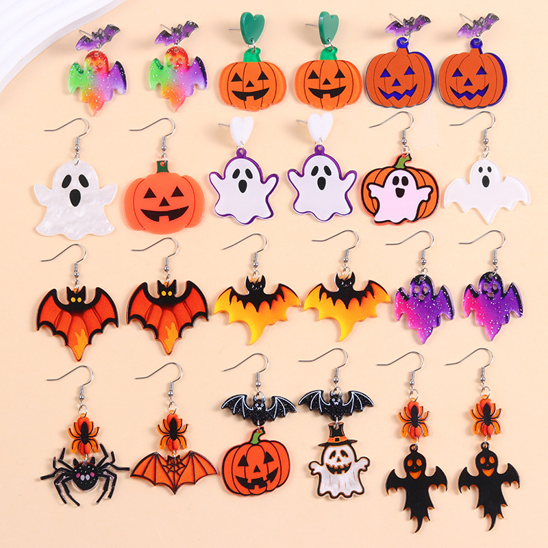 ヨーロッパとアメリカのハロウィンシリーズアクリルイヤリングカラフルなゴーストカボチャ漫画クモパーソナライズされたイヤリング女性用イヤリング|undefined