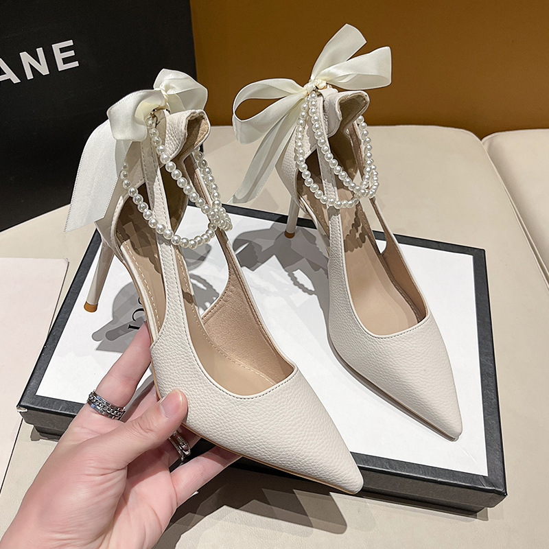 Einfarbige, spitze High Heels für Damen im neuen Sommer- und Herbstdesign 2024, hohle Sandalen mit schmalem Absatz und flachem Mund_voghion.com