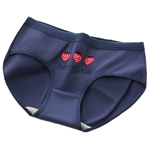 Cute Strawberry Girls' Underwear Print Japanese Striped Mid-waist Student Thin Women's Large Size Hip Covered Clasp