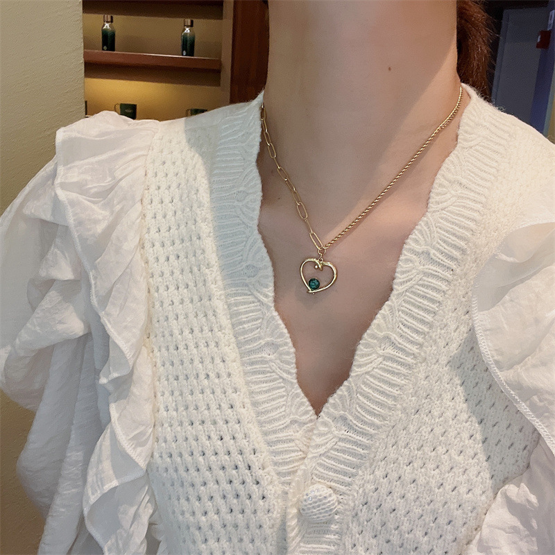 Fashion Heart Shape Titanium Steel Inlay Rhinestones Pendant Necklace 1 Piece