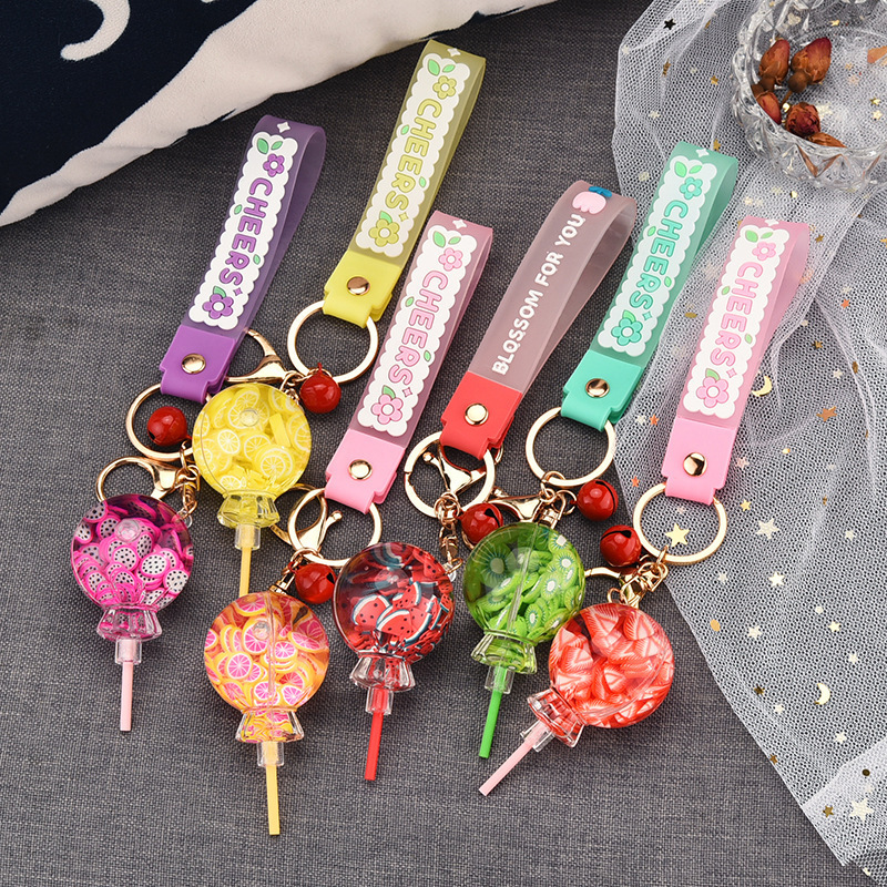 Quicksand acrylic key chain bag pendant oil floating fruit lollipop key chain creative bag pendant