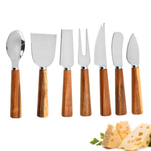 Factory Direct Sales Stainless Steel Acacia Wood Long Handle Cheese Knife Set Cheese Knife Cheese Shovel Baking Tools Wholesale