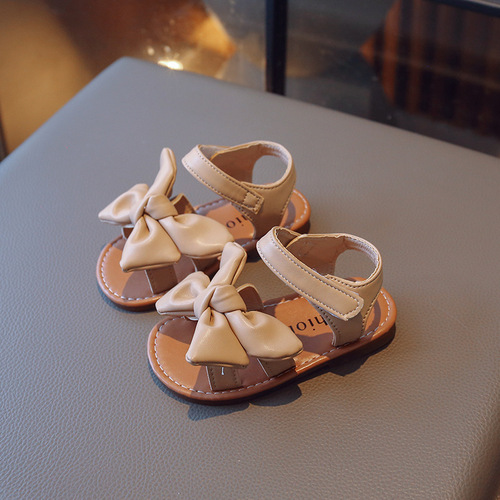 Girls' Summer 2025 Korean Version Little Kids Butterfly Knot Princess Shoes Soft Sole Baby Beach Shoes