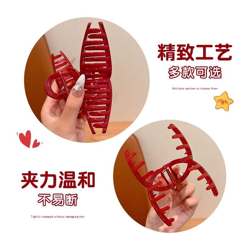 Ankara clip de agarre rojo para niños de alto nivel brillante cara festiva clip de cabello para niñas cabeza de tiburón clip de cabello