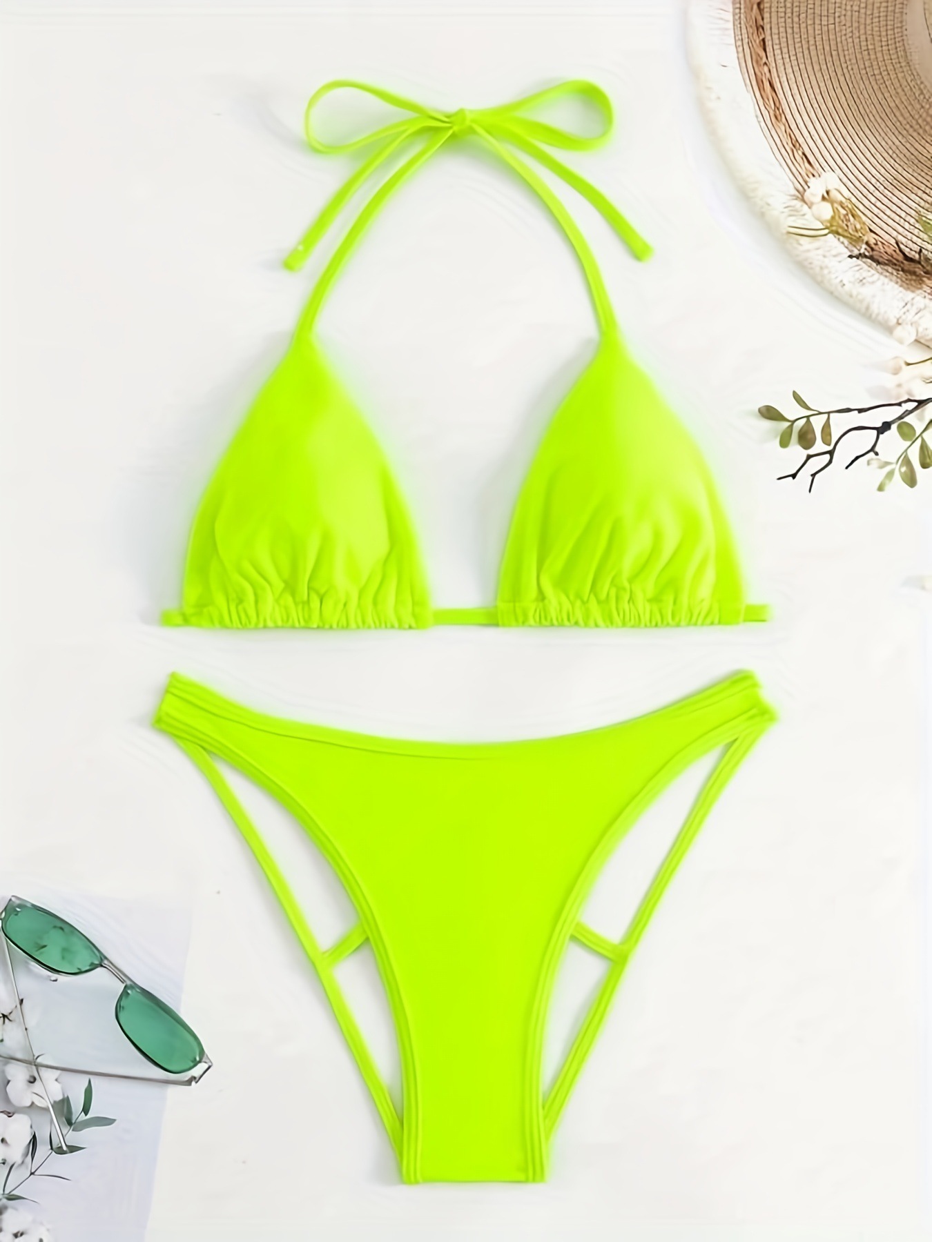 Traje de Baño Bikini 2023, Triangular, Espalda Descubierta, con Tiras, Bloques de Color, para Vacaciones en la Playa, Venta al por Mayor, Suministro Exclusivo Transfronterizo