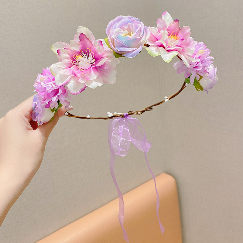 子供の頭飾りの花の子供の美しい花嫁の花輪の手の花の女の子のドレスは花の子供のアクセサリーの王女の頭の花を飾ります。|undefined