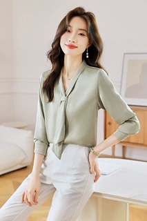 专柜桑蚕丝衬衫女2026新款气质职业衬衣女士设计感法式飘带小衫潮