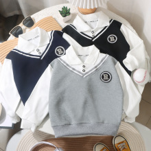 男童翻领POLO衫春季卫衣英伦风假两件中大童百搭时尚学院风上衣