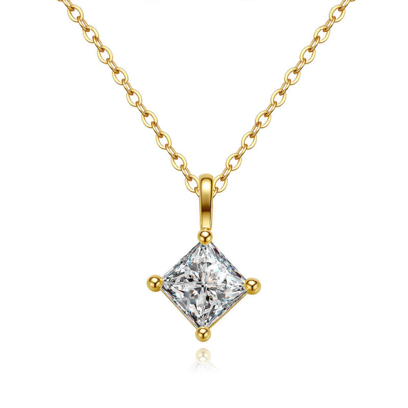 1 カラットのスクエアネックレス 925 スターリングシルバーモアッサナイトペンダント女性用シンプルで高級な鎖骨チェーンペンダントシルバージュエリー卸売|undefined
