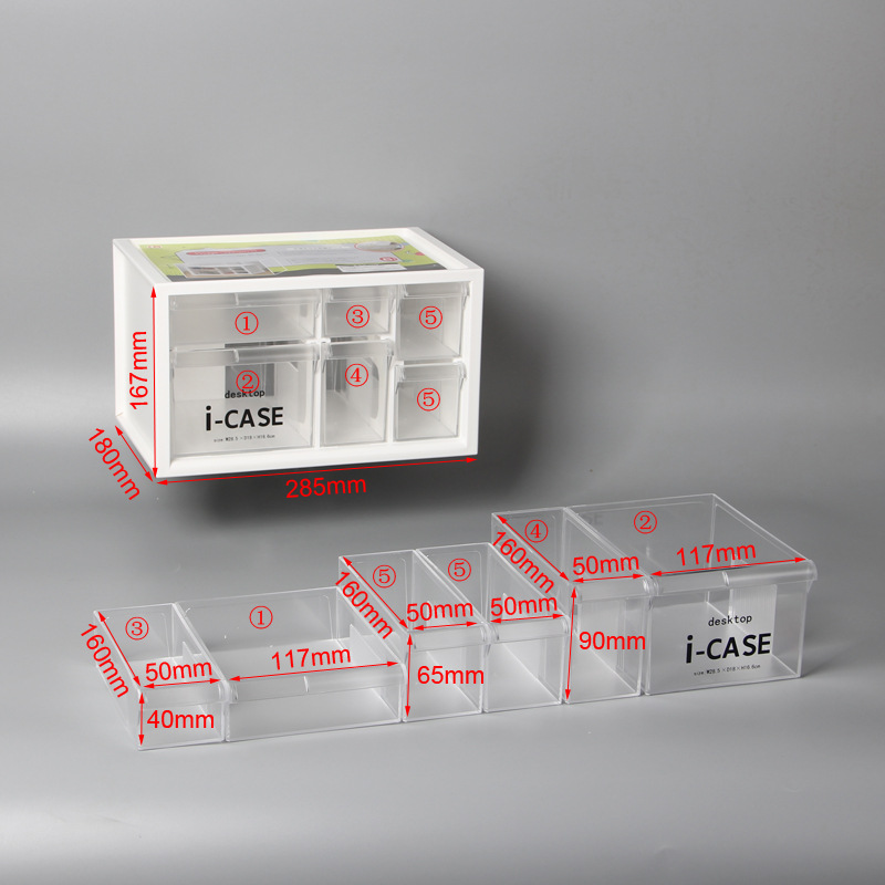 Silver 6 transparent drawers white