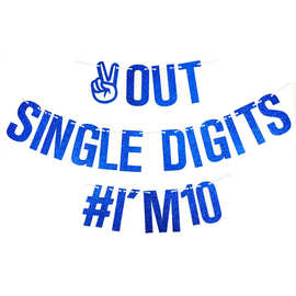 Out Single Digits I'm 10 条幅  10岁生日金葱纸卡拉旗 10岁装饰