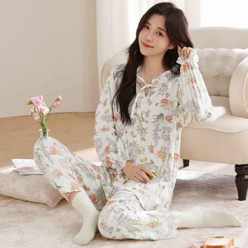 Pure Cotton Postpartum Clothing Autum Postpartum Nursing Pajamas Thin Pregnant Women's Home Clothes Maternity Breastfeeding Long-Sleeved Suit