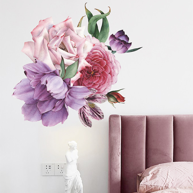 nouvelle mode rose violet grande fleur de pivoine sticker muralpicture4