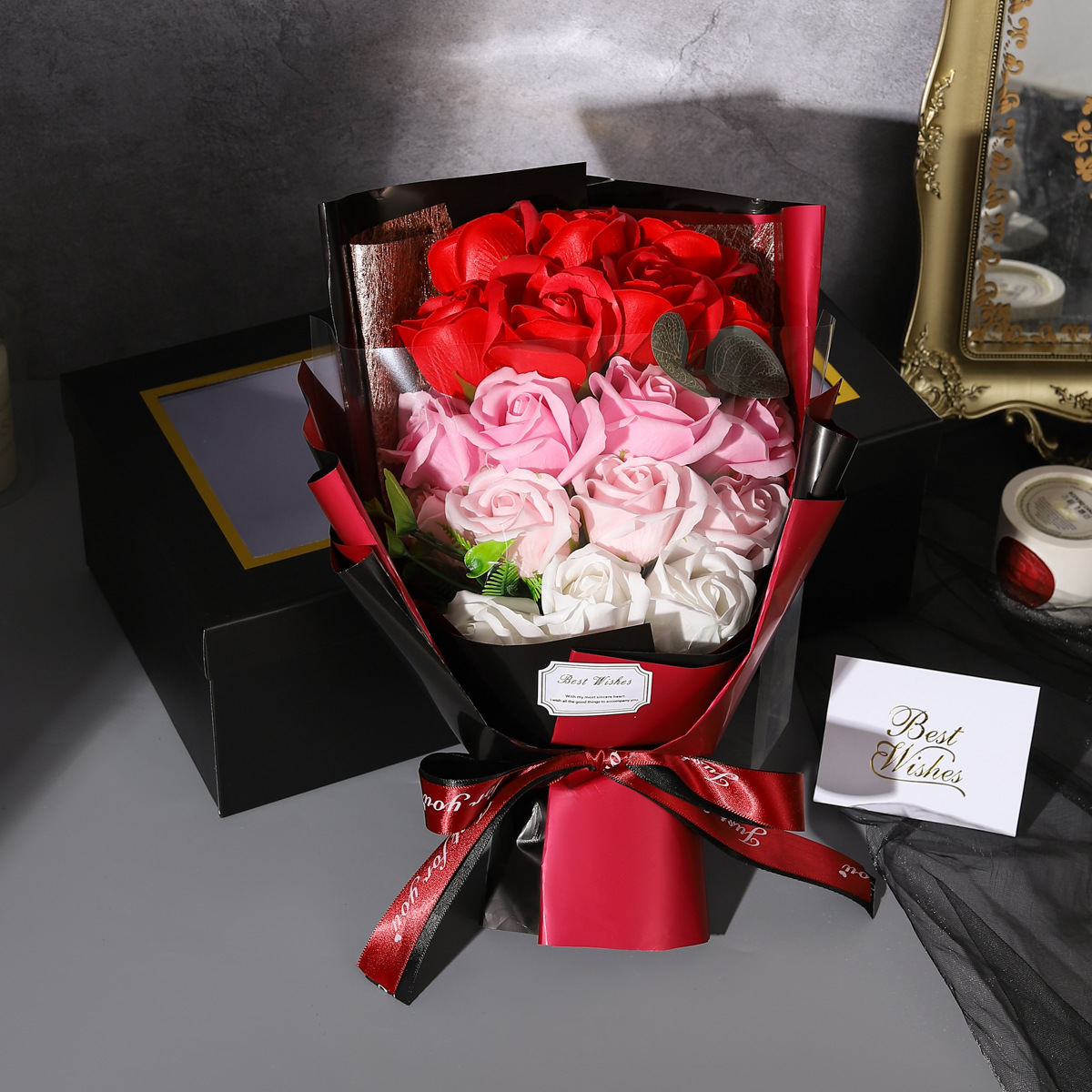Fiore di sapone unisex 18 rose bouquet di sapone scatola regalo San Valentino regalo di Natale regalo di compleanno fiore di simulazione_voghion.com