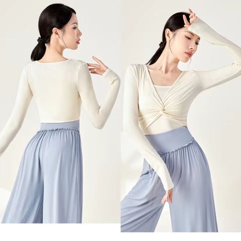 Modern Dance Practice Top for Women | Chinese Classical Dance Clothing | Adult Fitted Elegant Long-Sleeve Suit