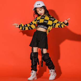 Korean Style Kidsren's Jazz Dance Suit Crop Top Hiphop Clothes Hip-Hop Girls Street Dance Trendy Performance Clothes