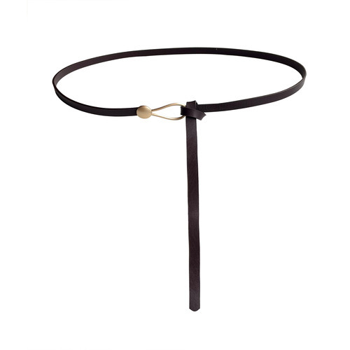 Women's delicate cowhide leather belt with a knot—simple, versatile accessory perfect for pairing with Korean-style, all-match mini dresses and narrow, no-hole waistbands.