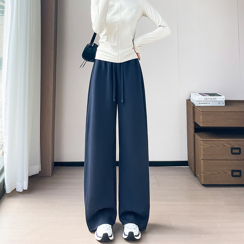 撞色高腰休闲运动裤女2025秋季新款宽松显瘦卫裤直筒阔腿弯刀裤子|undefined