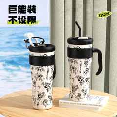 跨境巨無霸冰霸杯316不鏽鋼大容量保溫杯帶手柄雙飲車載吸管杯子