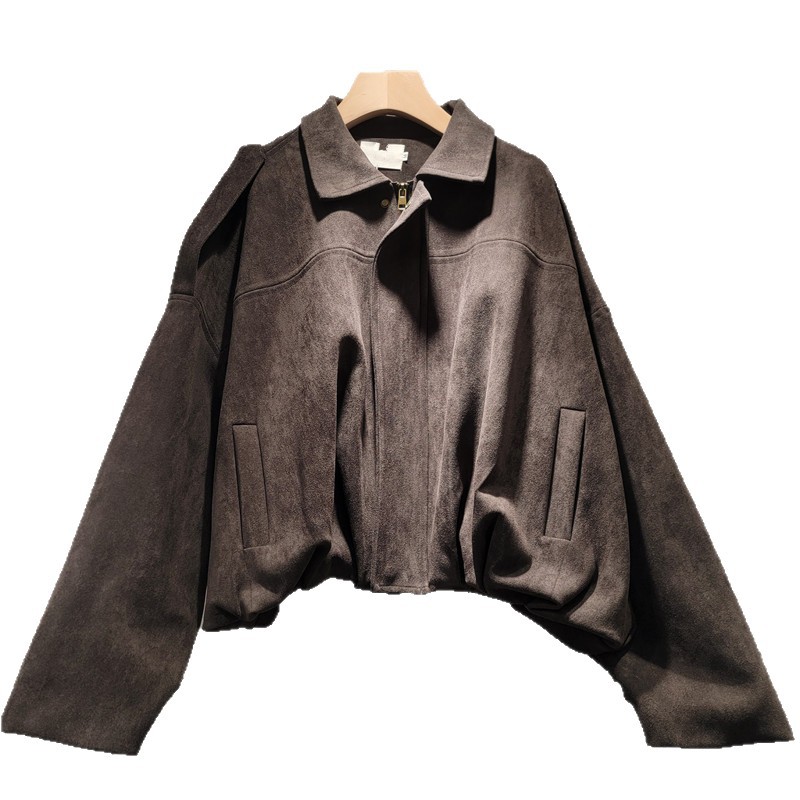 Chaqueta Aviador de Gamuza Sintética para Mujer con Solapa