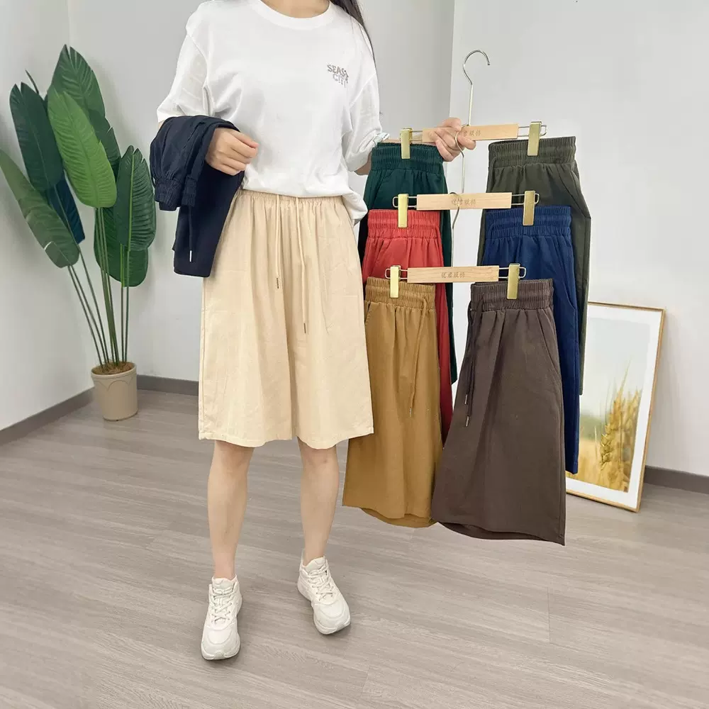 棉麻短裤女夏季宽松高腰休闲阔腿裤女亚麻裤百搭直筒五分裤子工厂