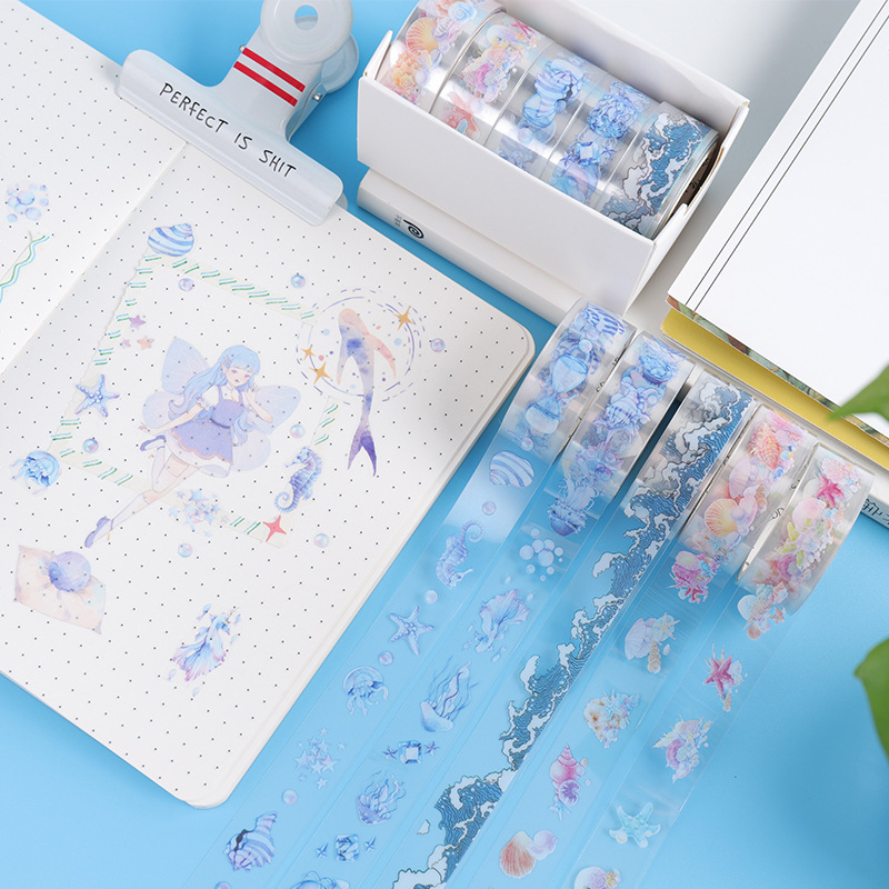 59g Weight Washi Tape Stationery Type 5 PCS/Package Quantity School Occasion PET Material Butterfly, Daisy Pattern Cute Style 5 PCS/Package Butterfly Daisy School PET Cute Washi Tape 18