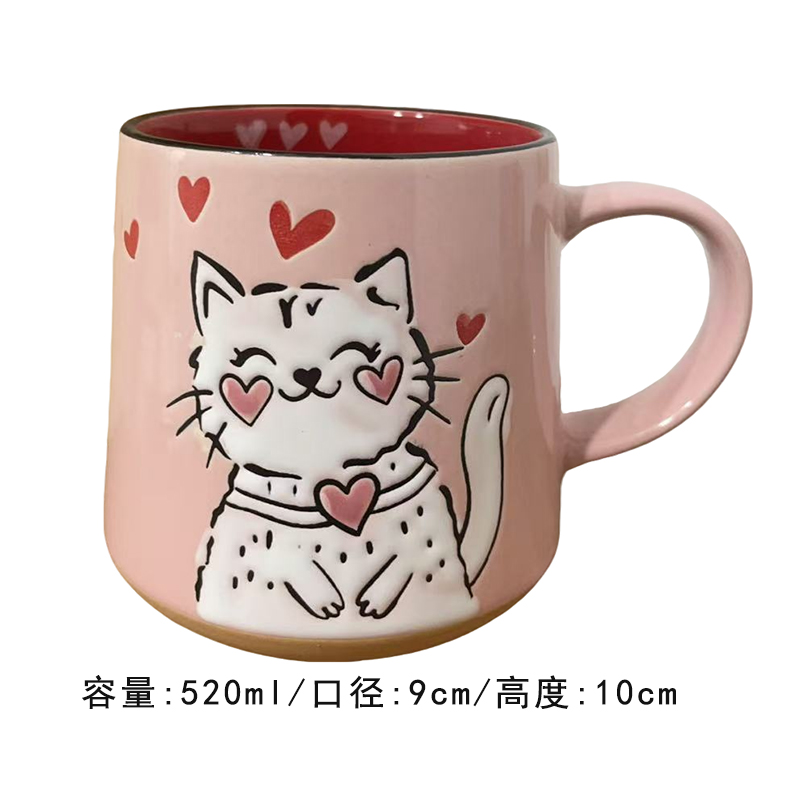 Cerámica bajo vidriado pintado a mano linda taza de gato taza de agua taza de desayuno taza de avena pareja micro pomelo