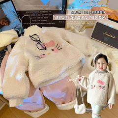 かわいいトレンディな服セットプラスベルベット暖かいスーツスウェットシャツオリベルベットパンツスーツスウェットシャツスーツ漫画