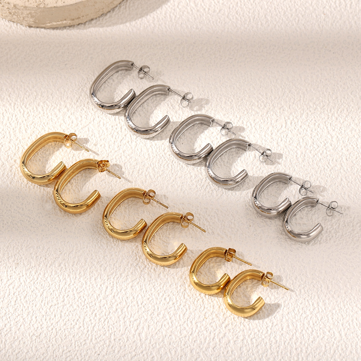 TENA Europa y los Estados Unidos lujosos aretes de acero inoxidable de alta calidad aretes de acero de titanio geometría pernos de joyería venta caliente transfronteriza simple image 4